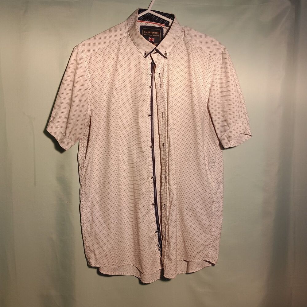 Guide London Men's Short Sleeve Button-Up Shirt – Micro Dot Pattern, Casual Fit